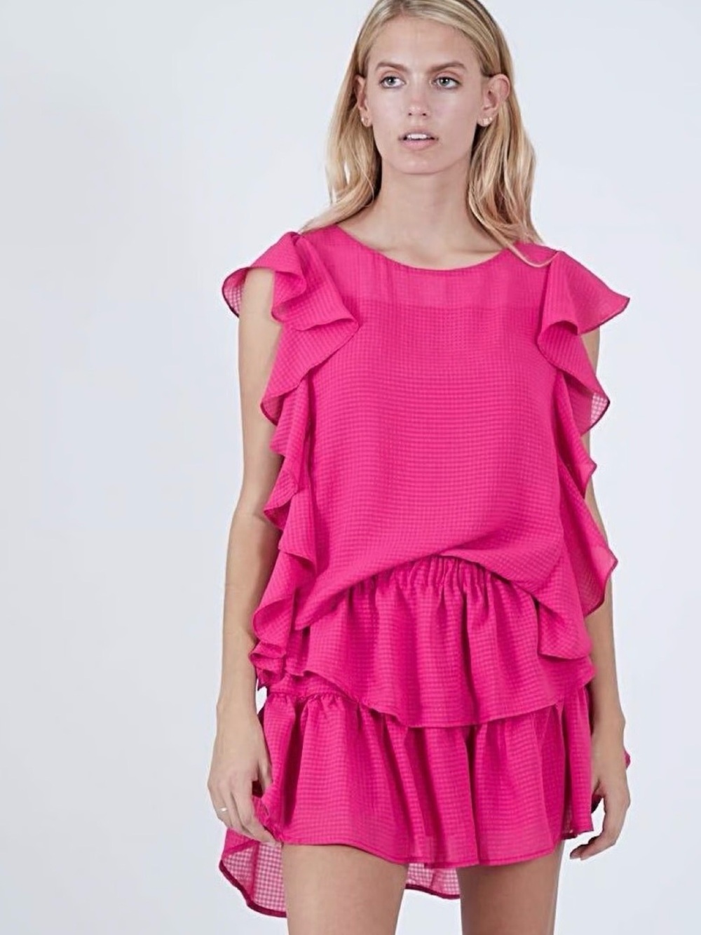 KOCH Hot Pink Matching Set – Tiered Ruffle Skirt & Top - Size SMALL